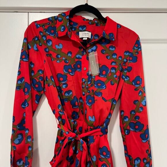 NWT J Crew Collection Womens Long Sleeve‎ Red Dress with Floral Pattern Sz 6 - Picture 3 of 11